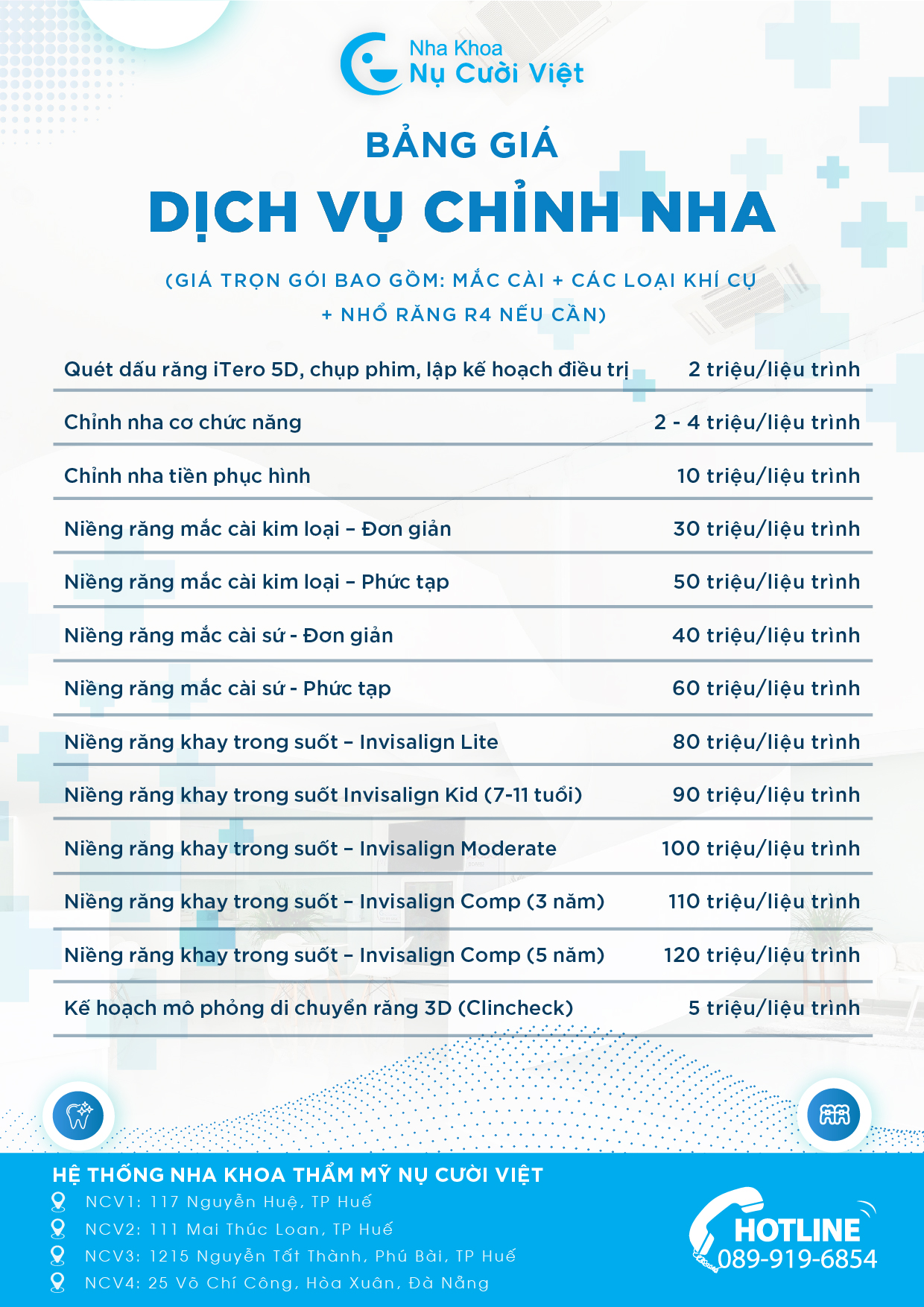 bảng giá niềng răng mắc cài