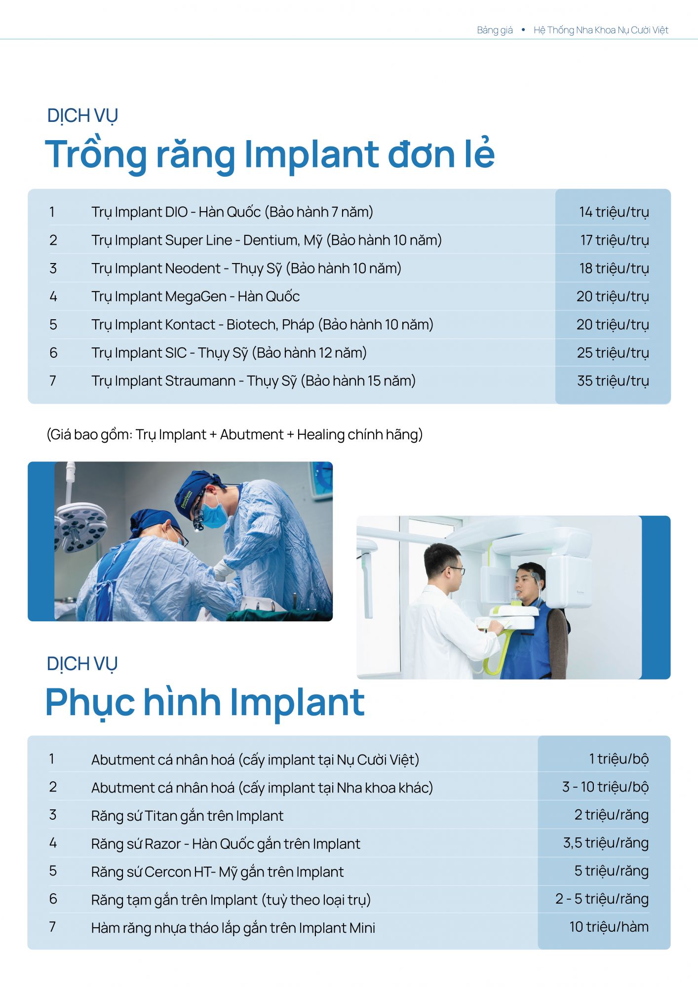 bảng giá trồng implant đơn lẻ