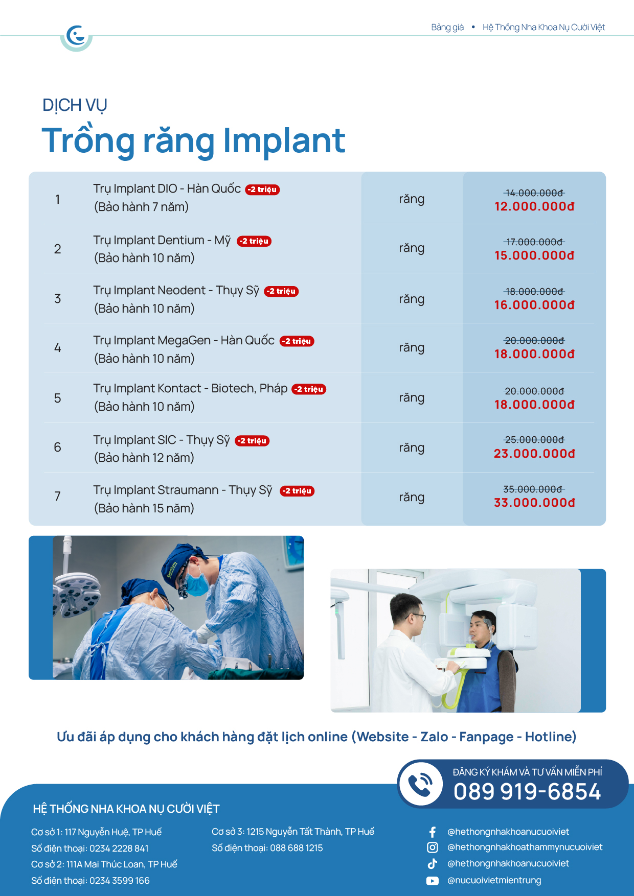 bảng giá trồng răng implant