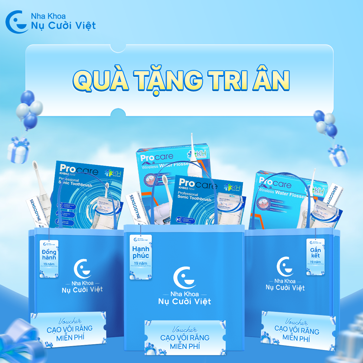 set quà tặng tri ân sinh nhật 19 tuổi nha khoa nụ cười việt